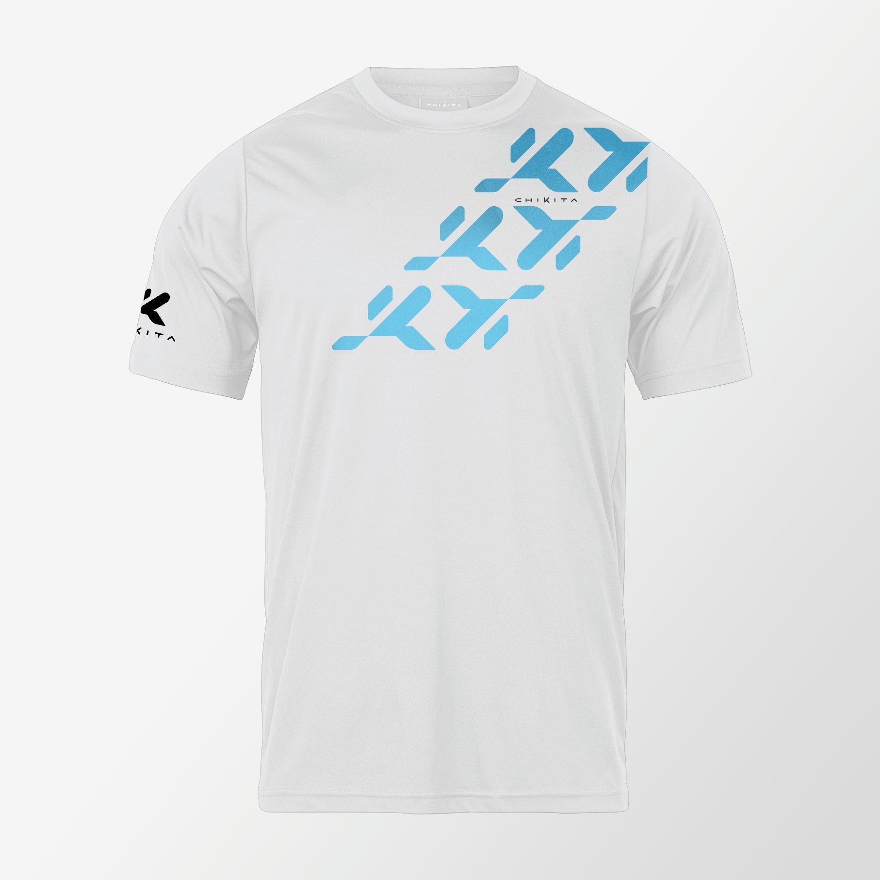 T-Shirt AGON - Bianca con Pattern K Celeste